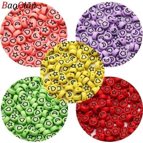 Mixed Color Random Heart Star Moon Flower 4x7mm Spacer Beads For Jewelry Charm Making DIY Kids Children Necklace Bracelet