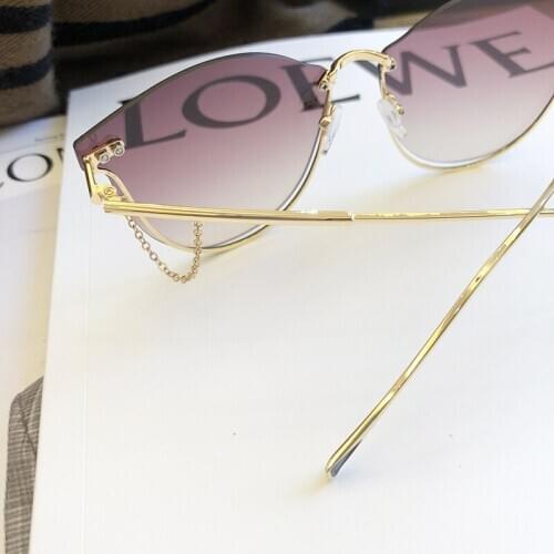 Retro Cat Eye Fashion Chain Sunglass Women Female Metal Half Frame UV400 Goggle Vintage Ladies Eyewear