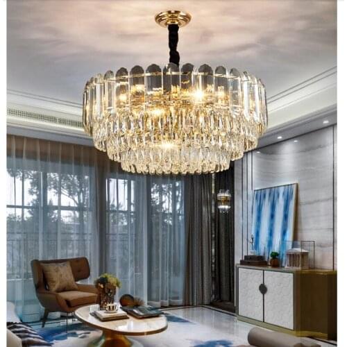 Modern Luxury Golden Color Metal D60cm LED Pendant Lights Modern Lustre K9 Crystal Led Hanging Lamp Led Indoor Lighting Fixture