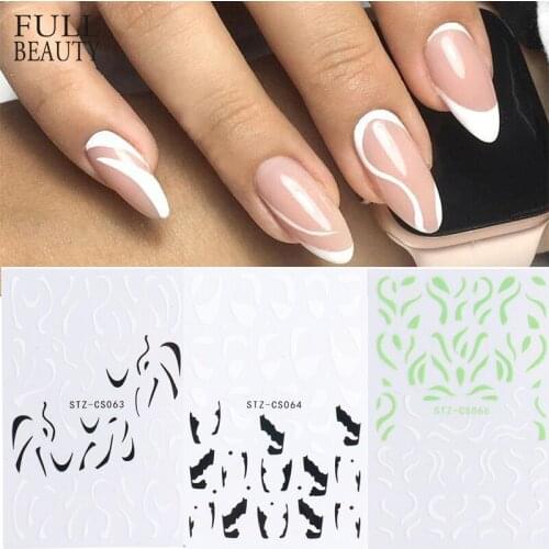 3D Graphic White Black Nail Stickers Tape Wave French Tips Stencil Manicure Decals Sliders Nail Art Decoration CHSTZCS063-066