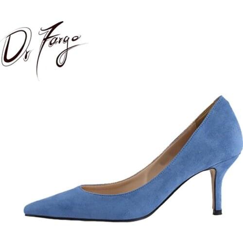 DRFARGO Classic Sexy Pointed Toe mid 6cm 8cm High Heels OL Women Pumps Shoes Faux Suede Spring Brand Work Pumps Chaussure