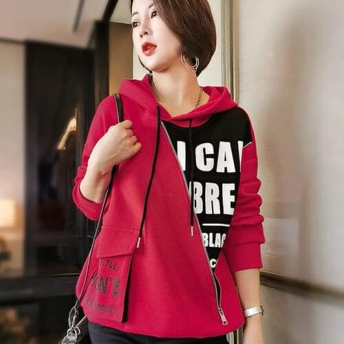 Spring Autumn Style Cotton Womens Hoodies Loose Zipper Asymmetric Letter Long Sleeve Korean Casual Sweatshirt AA4032