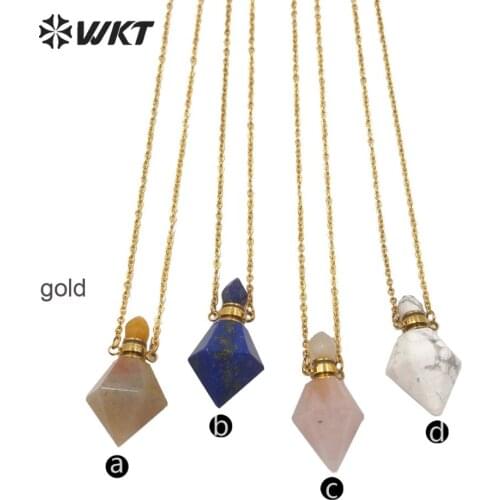 WT-N1193 New arrival fashion gold Electroplated Gyro shape stone necklace beautiful natural stone perfume bottle necklace
