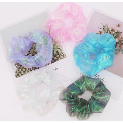 Sweet Embroidery Flowers Mesh Scrunchies Women Romantic Pink Blue Hair Rope Transparent Tulle Organza Hair Ties Hair Accessories