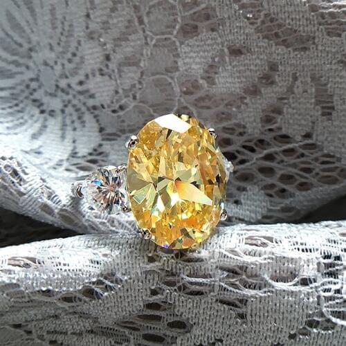 Solid 18K White Gold 3ctw Moissanite Emerald Oval Ring And Yellow Moissanite Fine gold jewelry for Women