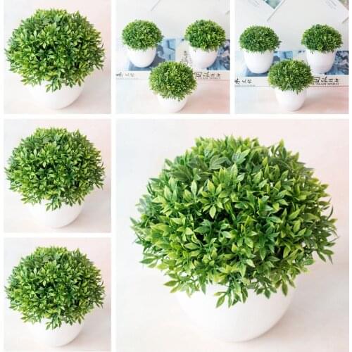 10PCS 14x14cm Desktop Mini Bonsai Home Garden Bedroom Living Room Office Balcony Decor Fake Plants Artificial Green Grass Ball