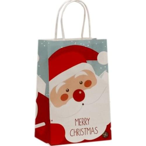 10 Pcs/lot MERRY Christmas series Gifts Printed Elk Santa Claus paper bags with handles Children Present bags 21x13.5x8cm