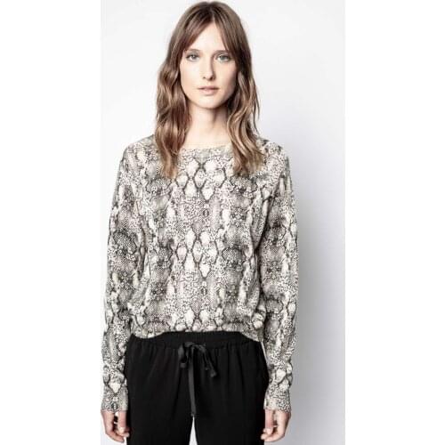 100% Cashmere Fashion Woman Warm Knitted Pullover Silver Paint Snake Leopard Pattern Sweater Fall Women Clothing