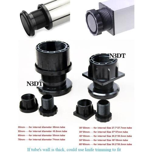 12Pcs/Lot Plastic ABS Round Square Adjustable Tube Insert End Cover Leveling Feet Leveler Furniture Table Leg