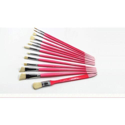 13Pcs/Set High Quality dream Pink suit Gouache Painting brush pen pig bristle birch Wooden Handle Professional Art Supplies