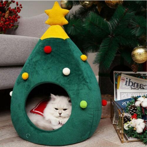 2 Size Puppy Pet Cat Dog Soft Warm Nest Kennel Bed Cave House Sleeping Bag Mat Pad Tent Pets Winter Warm Cozy Beds Christmas