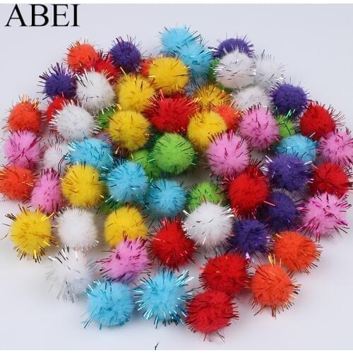 20mm 200pcs/lot Mix Colors Glitter Tinsel Pom Pom DIY Doll Craft Sparkly Pompom Balls Wedding Christmas Scrapbook Decoration