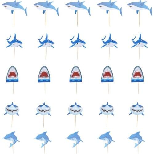 20pcs Shark Cupcake Toppers Pink/BlueLittle Shark Cake Topper Decor Sea Shark Theme Girl Boy Birthday Party Baby Shower Party