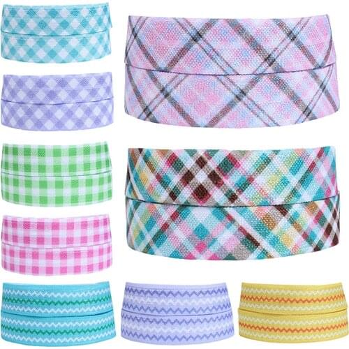 50 yards/lot) New style geometric printed foe, 5/8" thermal transfer printing checked and wave patterns fold over elastic