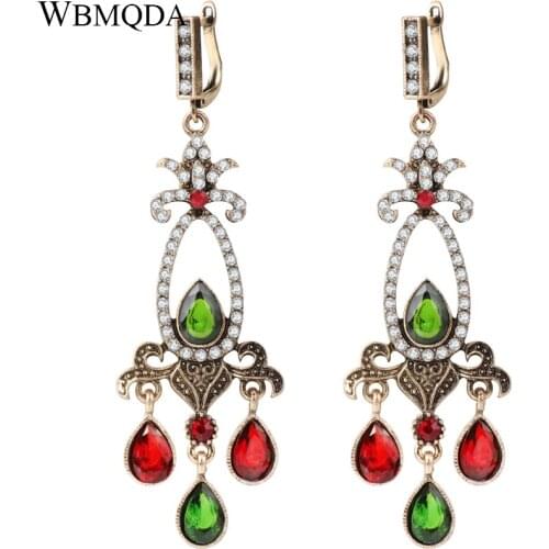 Bohemian Colored Stone Tassel Long Earrings For Women Vintage Big Statement Summer Earings Fashion Crystal Jewelry 2018