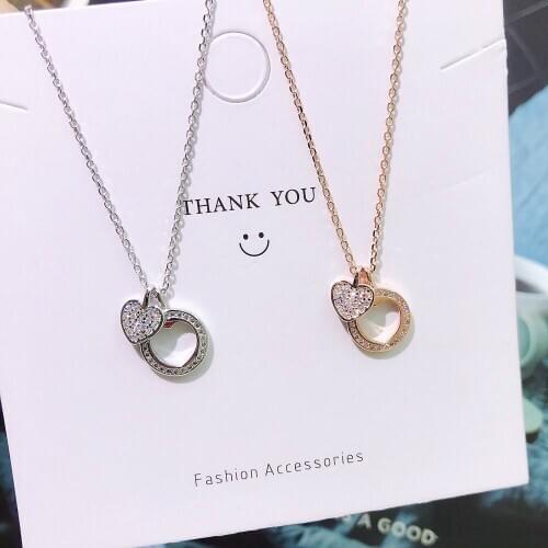 Whole Real 100% 925 Sterling Silver Love Heart Pendant Necklaces Cute Shiny Zirconia Hollow Chain Choker Lucky Exquisite Jewelry