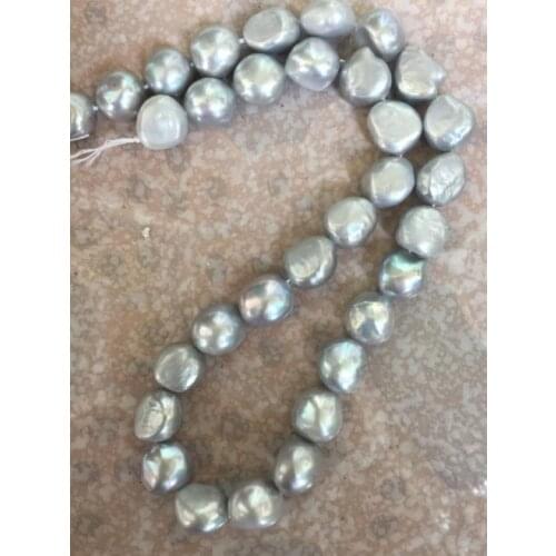 Elegant 11-12mm south sea silver grey baroque pearl necklace 18inch 925silver