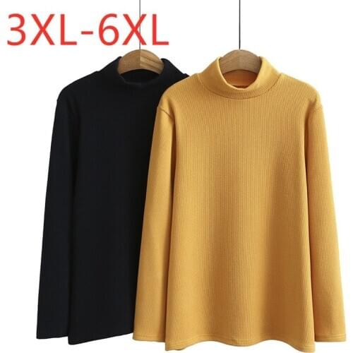 New Ladies Autumn Winter Plus Size Basic Tops For Women Large Long Sleeve Elastic Slim Yellow Turtleneck T-shirt 3XL 4XL 5XL 6XL