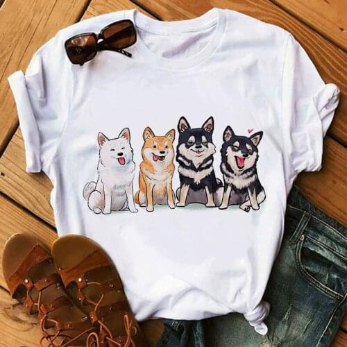 Shiba Inu Kawaii Graphic Print T-shirt Women Harajuku Aesthetic White Tops Tshirt 2021 New Korea Fashion Casual Female T Shirt