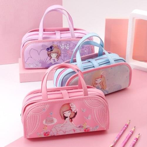 Pencil Case With Code School Case 3 Compartments Cute Stationery Kawaii Bag For School For Girls Cartucheras Para Lapices Escola