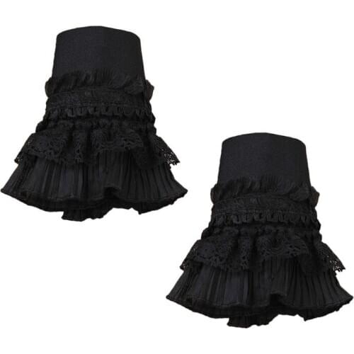 Gothic Retro Black Detachable Sleeve Fake Cuffs Multi Layer Ruffles Lace Patchwork Lolita Princess Sweater Decorative Wristband