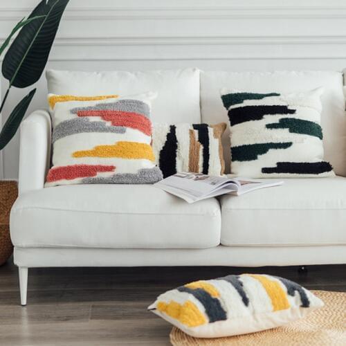Cotton Woven cushion cover Absract Color Block pillow cover Moroccan Style Handmade for Home decoration Sofa Bed 45x45cm/30x50cm