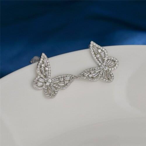 Karopel Shiny Side New Accessories Zirconia Butterfly Stud Earring for Women Elegant Crystal Gift Earring Jewelry