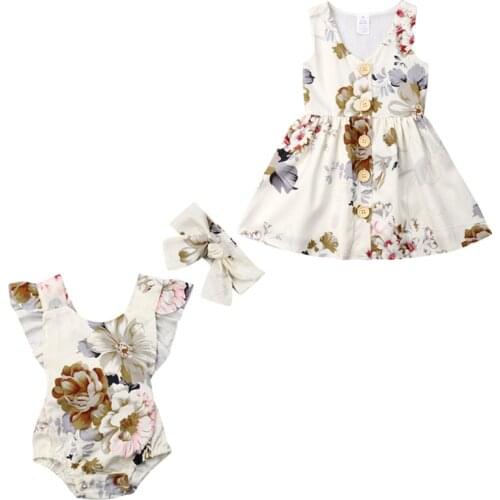 Family Matching Outfits Newborn Infant Baby Girls Ruffle Romper Bodysuit Jumpsuit headband Outfits