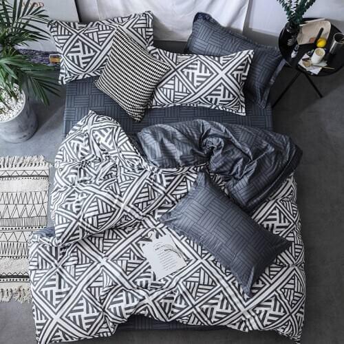 Geometric Printed Adult Bedding Set Polyester 3pcs Bed Cover Duvet Cover Pillowcases AB Printing Twin Full Queen King Bedclothes