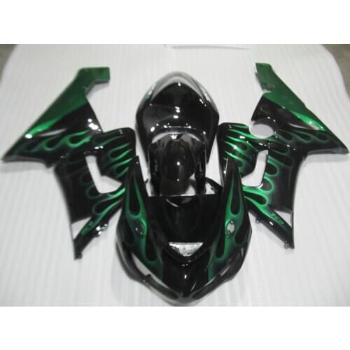 Custom painted Fairing kits for Kawasaki NINJA ZX 6R 2005 2006 zx6r 05 06 green flames in black motorcycle fairings set HP13