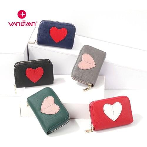 Card Wallet Women Small Bags For Money Coin Purse Female Card Holder Key Storage Bag Lady Genuine Leather Heart Wallet For Girls