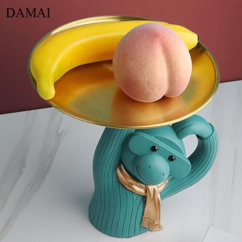 Creative Monkey Decorative Trays Resin Gilded Craft Fruit Snacks Food Tray Desk Living Room Ornaments Home Decoration Modern
