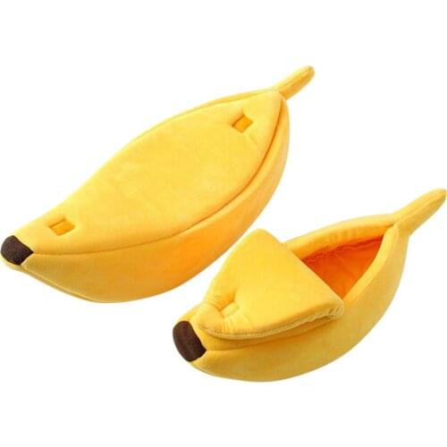 Small Pet Bed Banana Shape Fluffy Warm Soft Plush Breathable Banana Cat Bed House Lovely Soft Suitable Cushion cama gatoCE2079/o