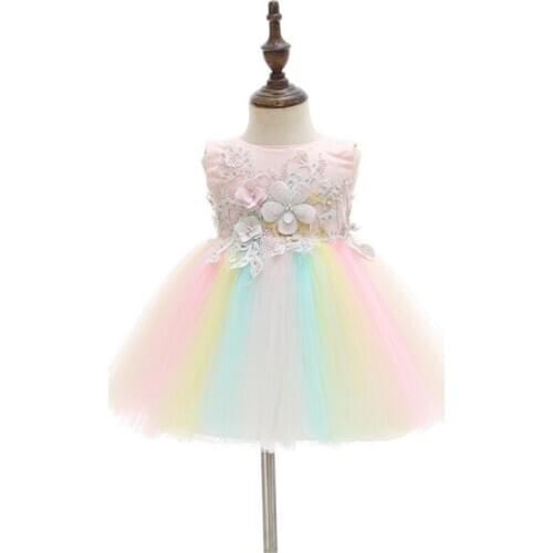 Applique Newborn Baby Girl Princess Lace Wedding Dress Toddler Christening Dress Infant Birthday Party Clothing 0-24month