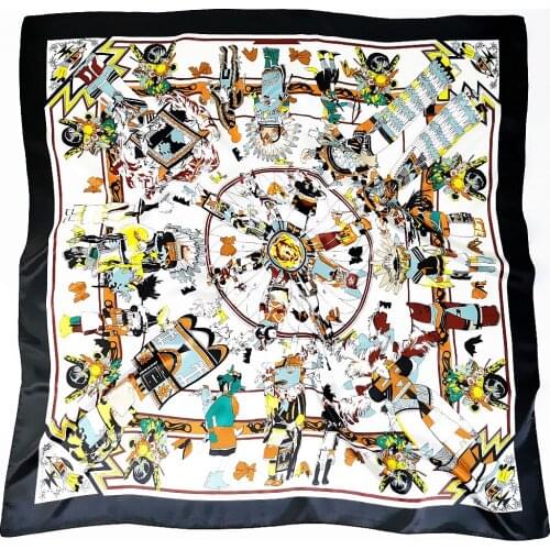 Girl Jewelry Print 90cm Square Scarf Fashion Brand Scarves For Women Female Silk Scarf Shawl Bandana For Head Hijab Scarfs Warps