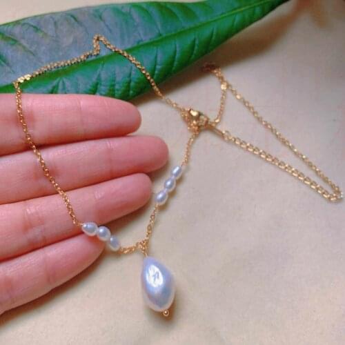 Fashion natural white teardrop pearl gold necklace gift Stone Square energy Spiritual spirit Women Pearl Stone quadrilateral