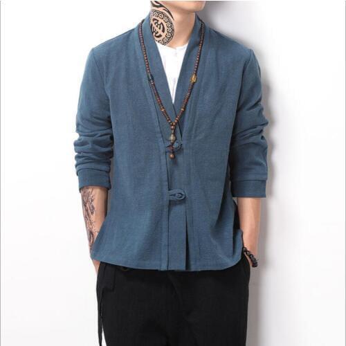 M-3xl 2020 Spring And Autumn Men New Chinese Style Vintage Buttons National Clothes Irregula Linen Coat Casual Loose Linen Tops