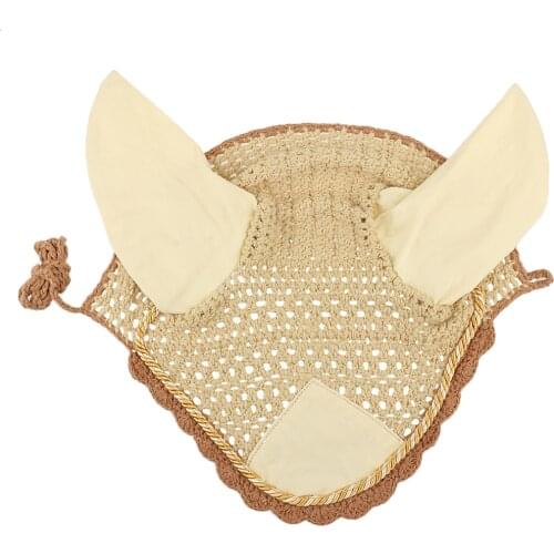 Soft Cotton Hand Crochet Breathable Fly Veil With Ears For Horse