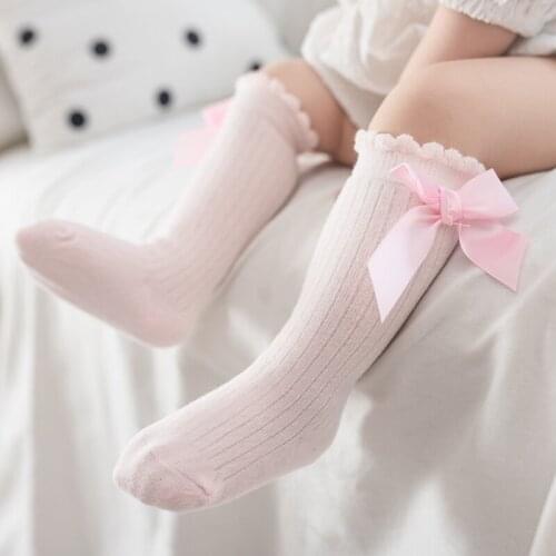 Girl Socks 0-3 Years Kids Toddler Infant Baby Girls Boys Solid Anti-Slip Knitted Long Stockings Cotton Knee Stockings