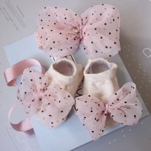 Baby Girl Socks and Headband Set Flower Bowknot Crown Headwrap + Socks 2Pcs Set Childrens Baby Headband Socks Princess Cute Set