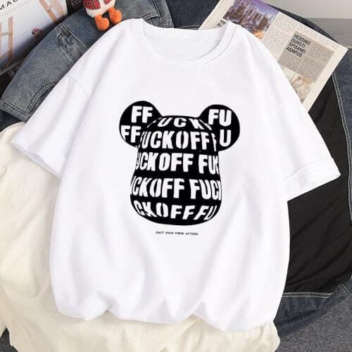 Summer New TShirt Cotton Oversized T-shirts Harajuku Kawaii OFF Bear Printed Anime Loose Casual Short Sleeved Women T Shirt Tops