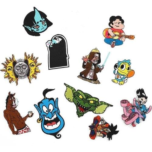 New Punk Skull Patch Embroidered Iron on Patches for Clothes Hippie Man Heart Wine Patch Stripes Stickers for Clothing DIY