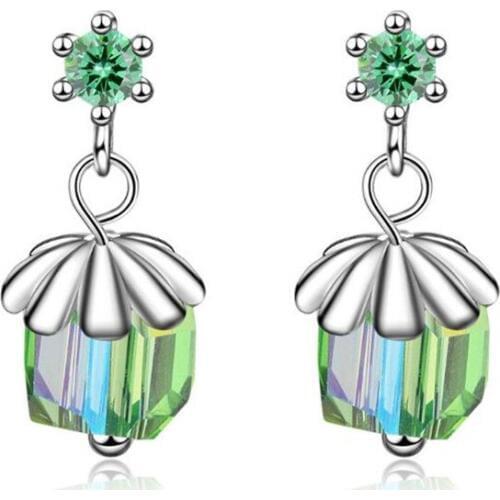 New Fashion Colorful Glass Crystal 925 Sterling Silver Jewelry Coconut Tree Square Temperament Dangle Earrings SE760