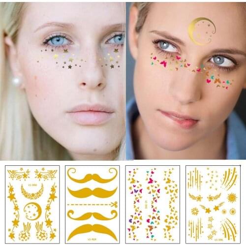 New Golden Face Temporary Tattoo Music Festival Bronzing Tattoo Stickers Waterproof Freckles Makeup Sticker Eye Decals Wholesale
