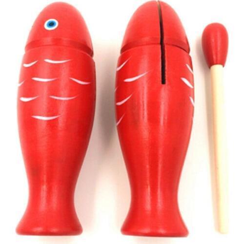 New Wooden Temple Block Musical Instrument Toys Sound Red Fish Shape Play Game Interactional Toy Birthday Gift for Children Kids