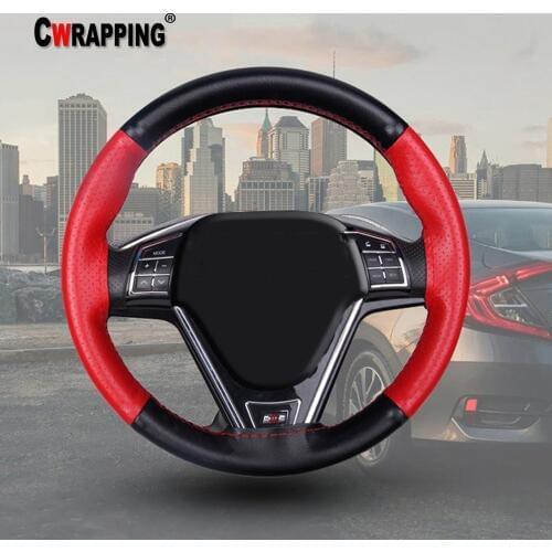 Universal 38cm Car Wheel Interior Braid Cowhide Leather Steering Cover Hand Sewing With Needle And Thread For Most Car Styling