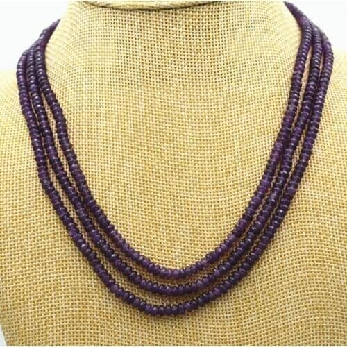 New NATURAL 3 Rows 2X4mm FACETED Amethyst BEADS NECKLACE AAA