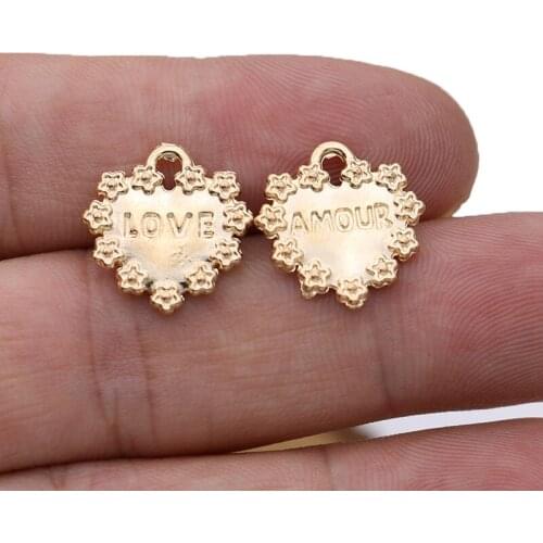 10pcs Rose Gold Love Heart Charms Pendant for Jewelry Making Earrings Bracelet Necklace Accessories DIY Craft Findings