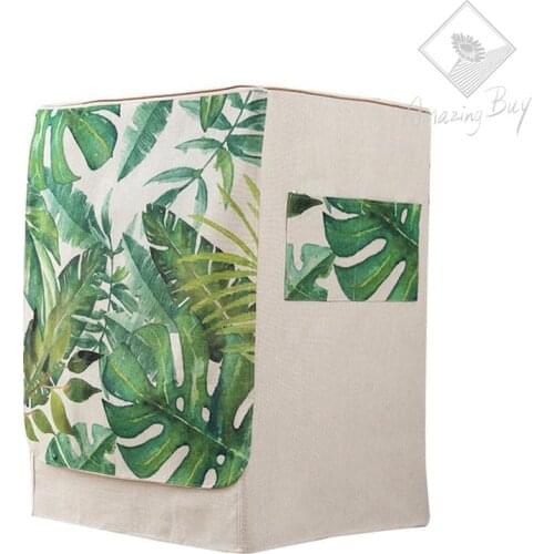 Machine Cover Forest Linen Washing Leaves Printing Dust Cover Cloth Waterproof Protective Sleeve for Pulsator Washing Machine