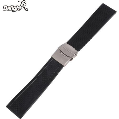 Newest Fashion Black Silicone Rubber Waterproof Watch Strap Band Deployment Buckle 20 22 24 MM